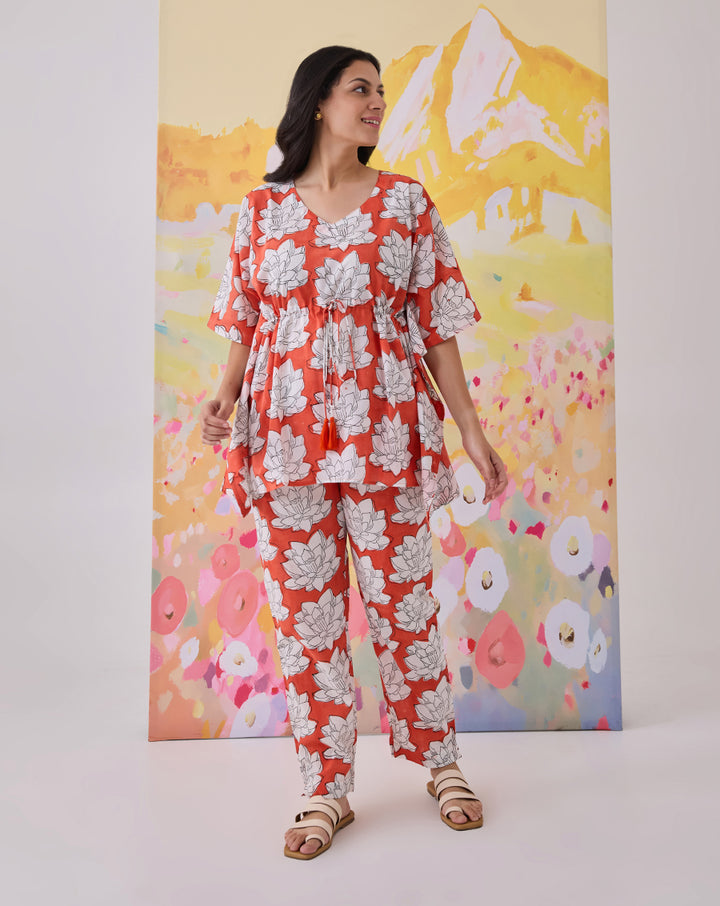 Mallika RED Chill Jams Cotton Co-ord Set