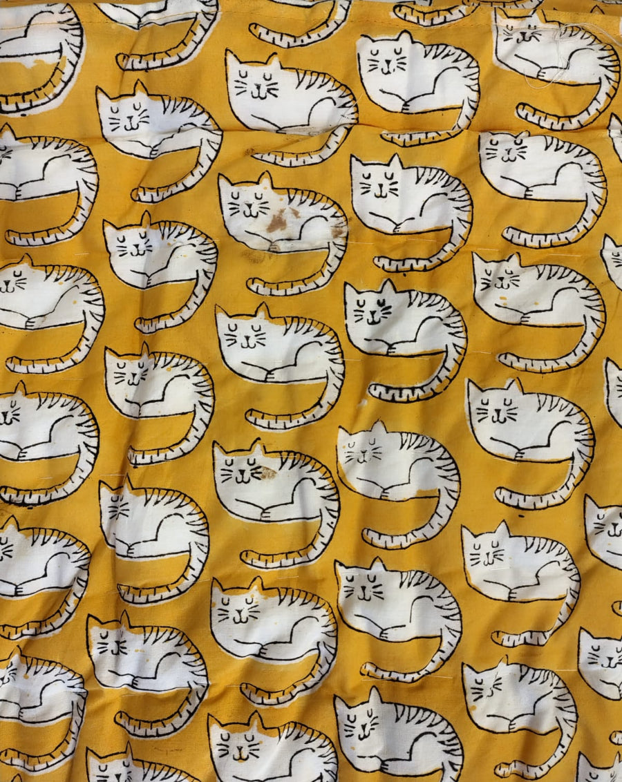 Meow Hand Block Printed Cotton Quilt - Minor Defect B18