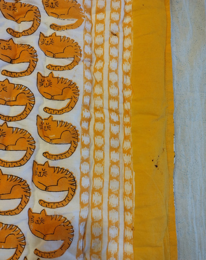 Meow Hand Block Printed Cotton Quilt - Minor Defect B18