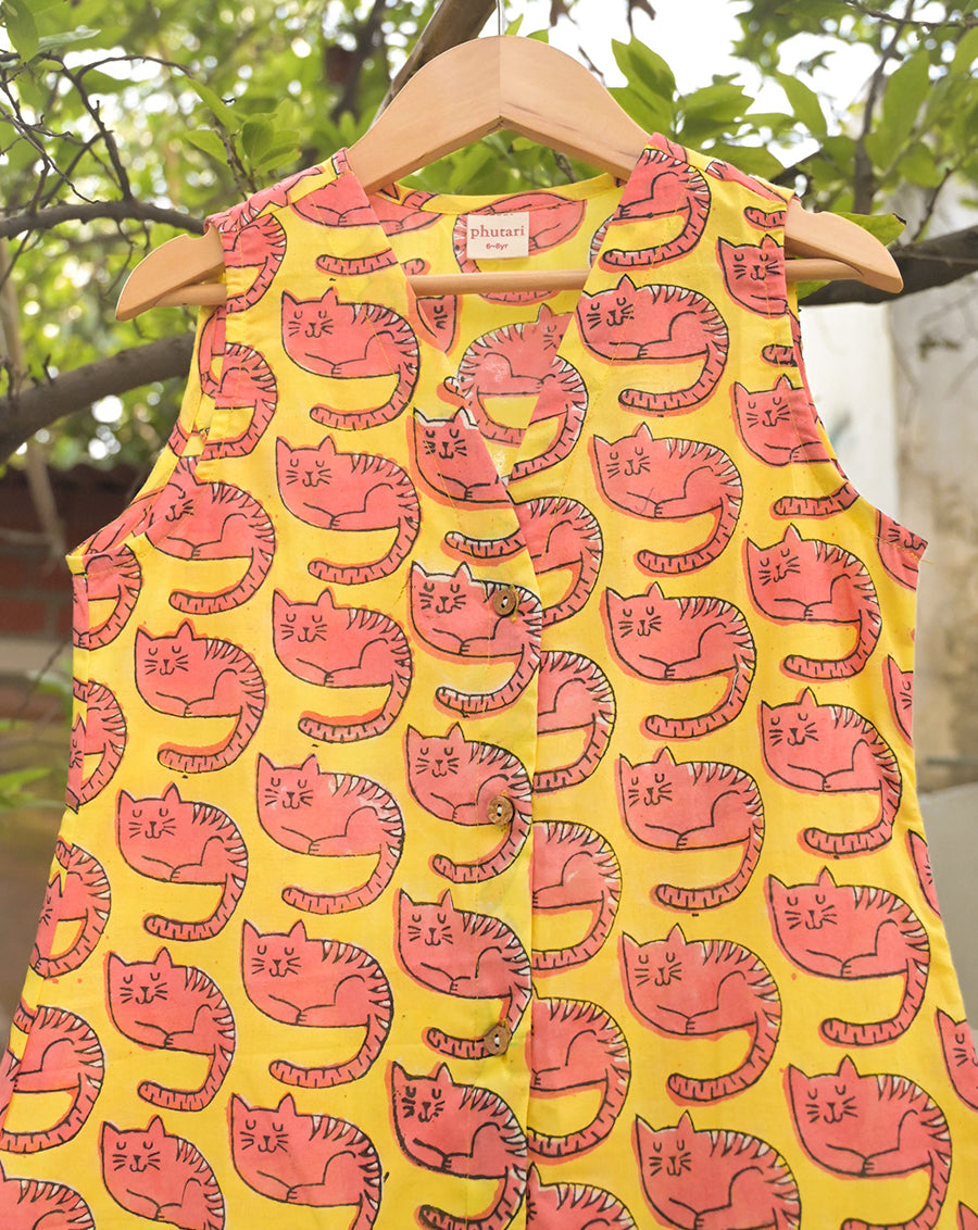 Meow Cotton Dress for Girls