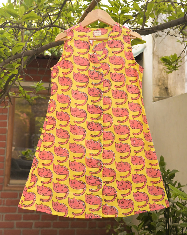 Meow Cotton Dress for Girls