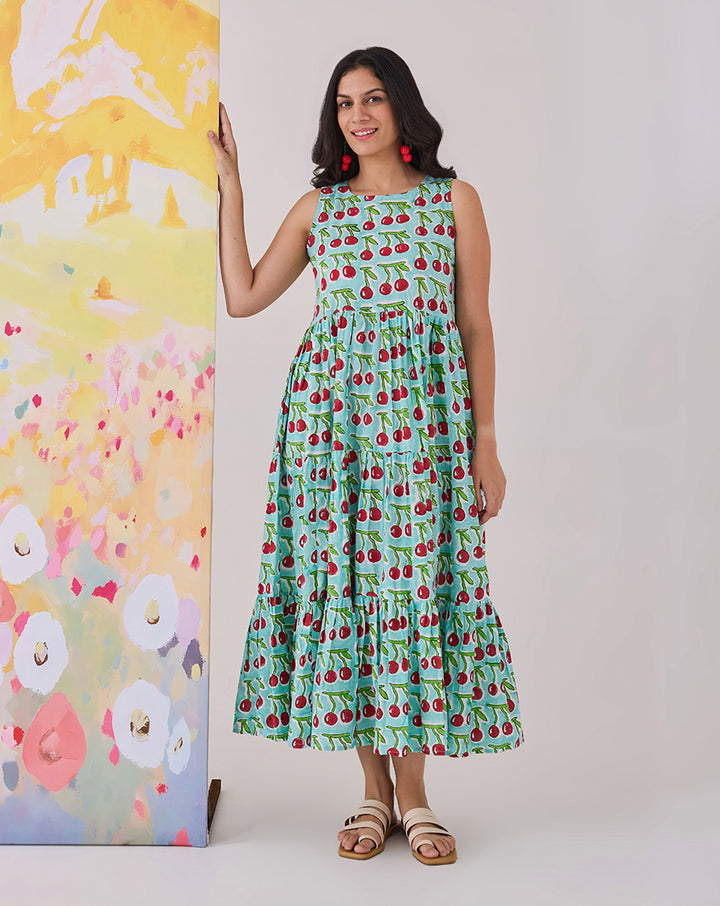 Cherries Cotton Tiered Dress