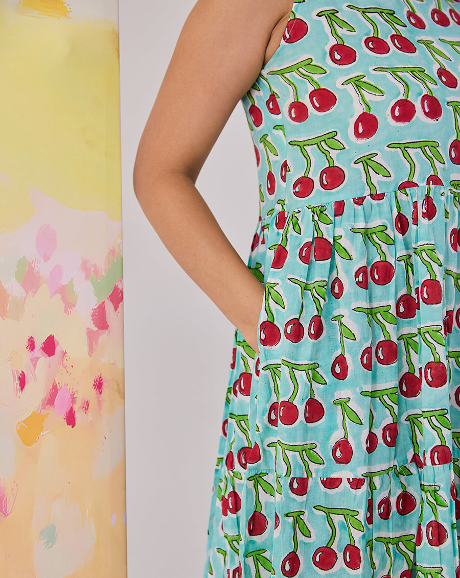 Cherries Cotton Tiered Dress