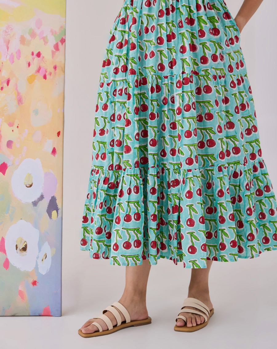 Cherries Cotton Tiered Dress