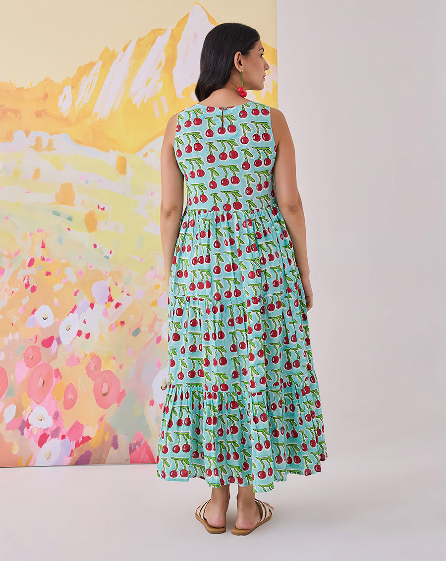 Cherries Cotton Tiered Dress
