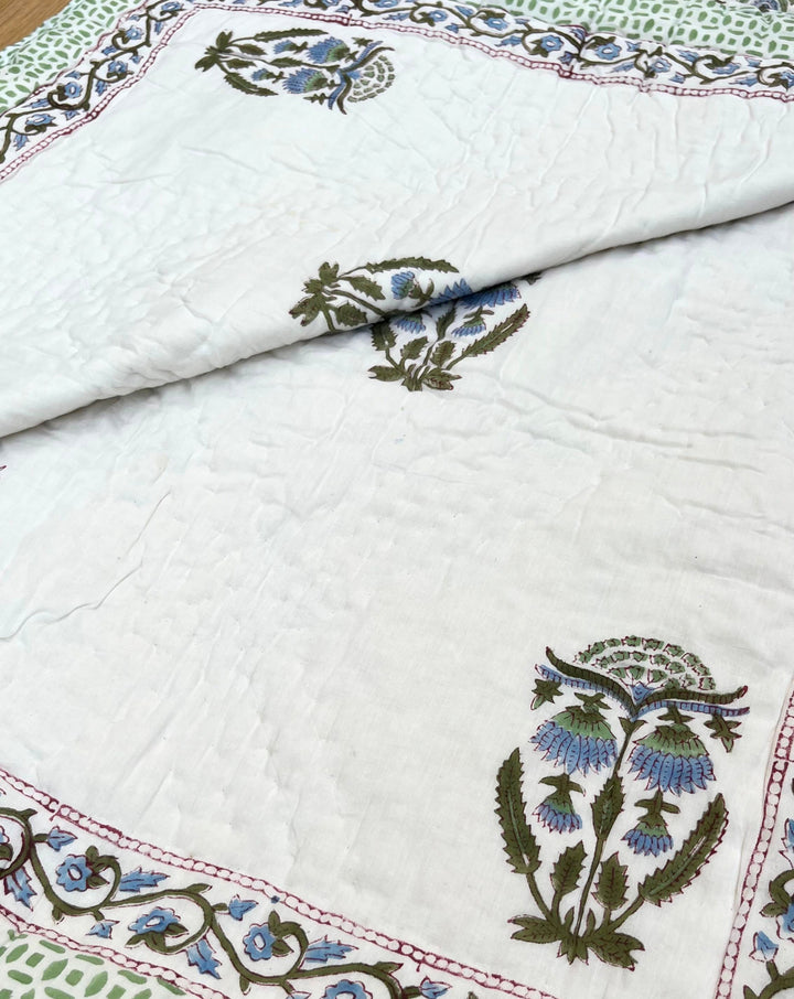 Morpankhi Hand Block Printed Cotton Quilt - Minor Defect B8