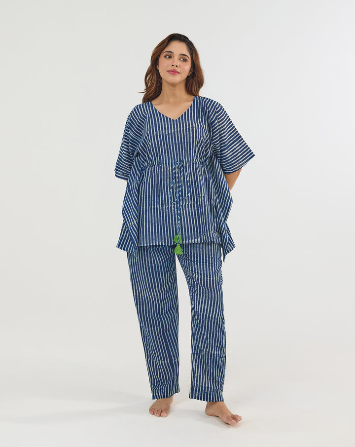 Neel Dhaari Chill Jams Cotton Co-ord Set - Natural Indigo
