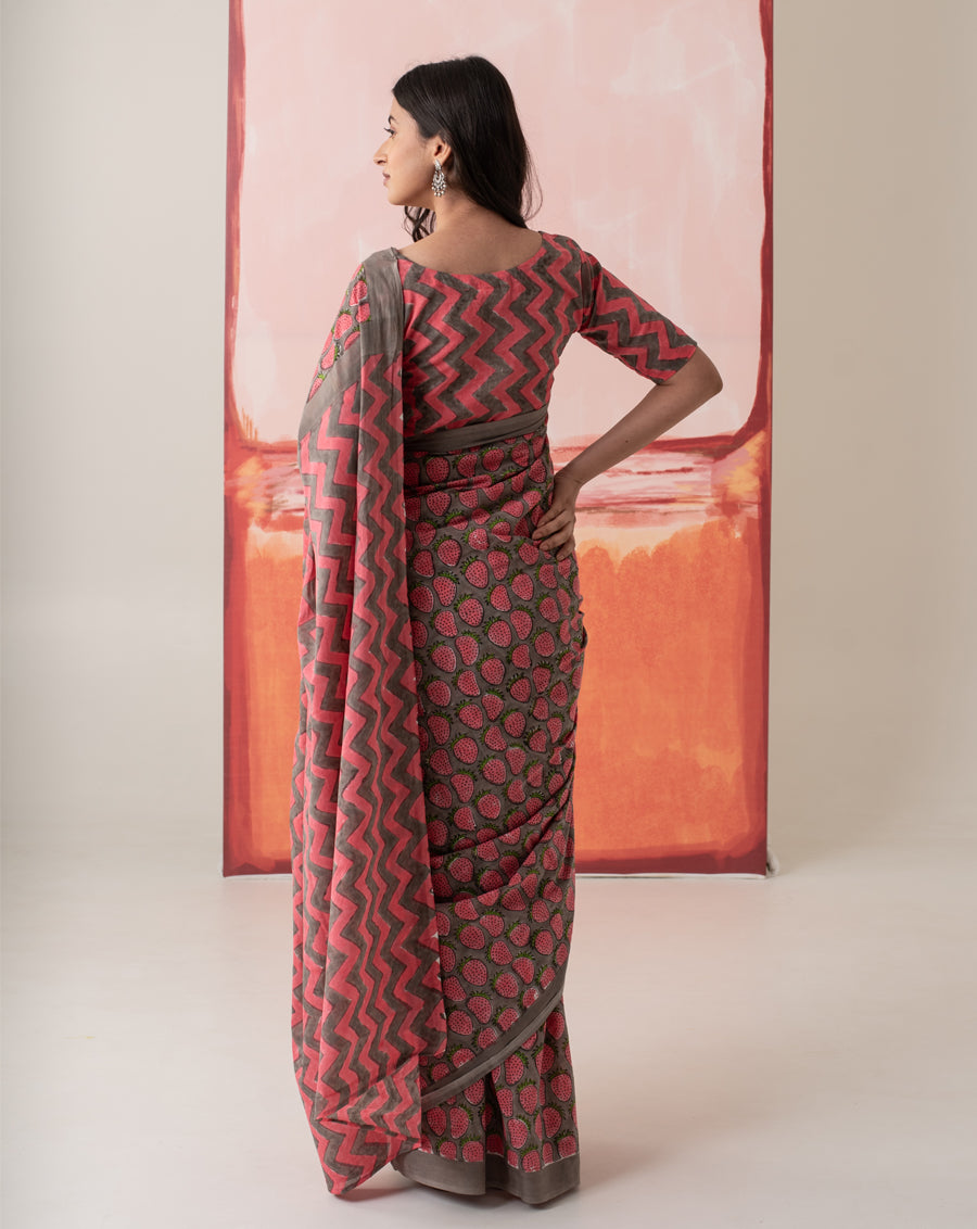 Nutan’s Strawberry Mul Cotton Saree