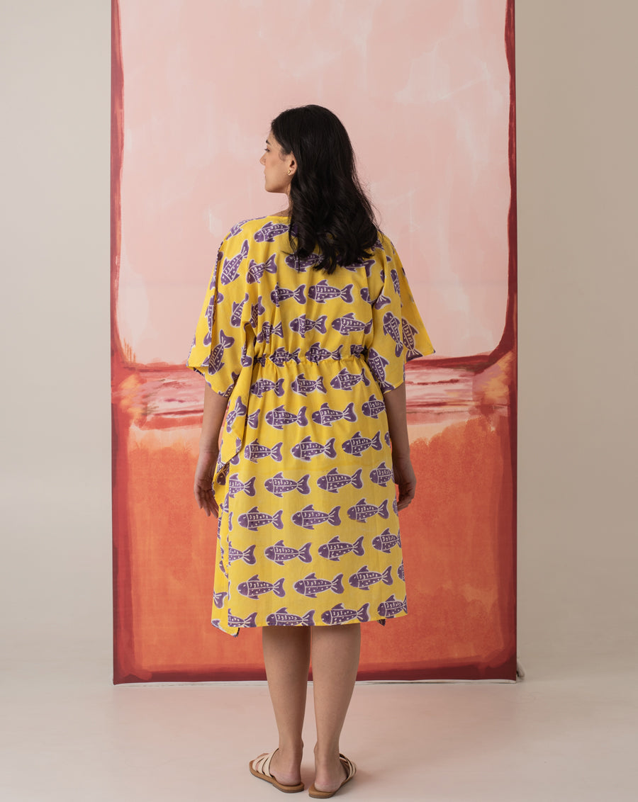 O'Fish Hand Block Printed Cotton Midi Kaftan