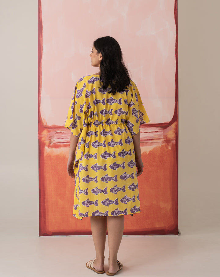 O'Fish Hand Block Printed Cotton Midi Kaftan
