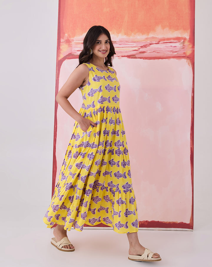 O'Fish Cotton Tiered Dress