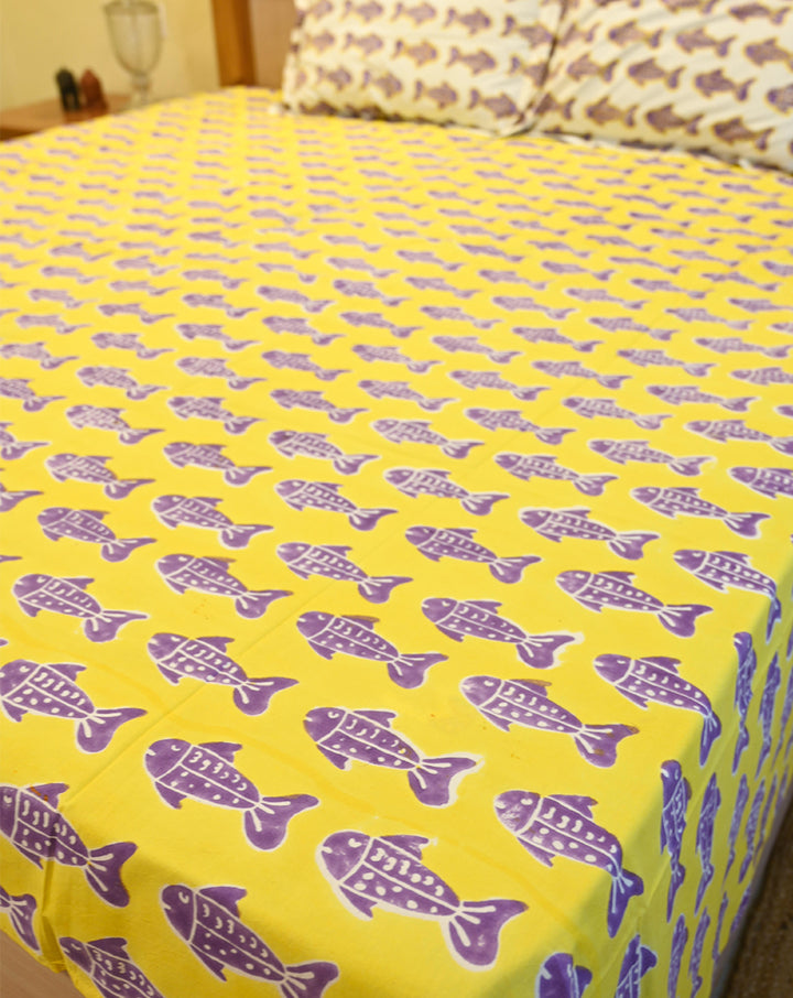 O'Fish Premium Cotton King Bedsheet with 2 Pillow Covers