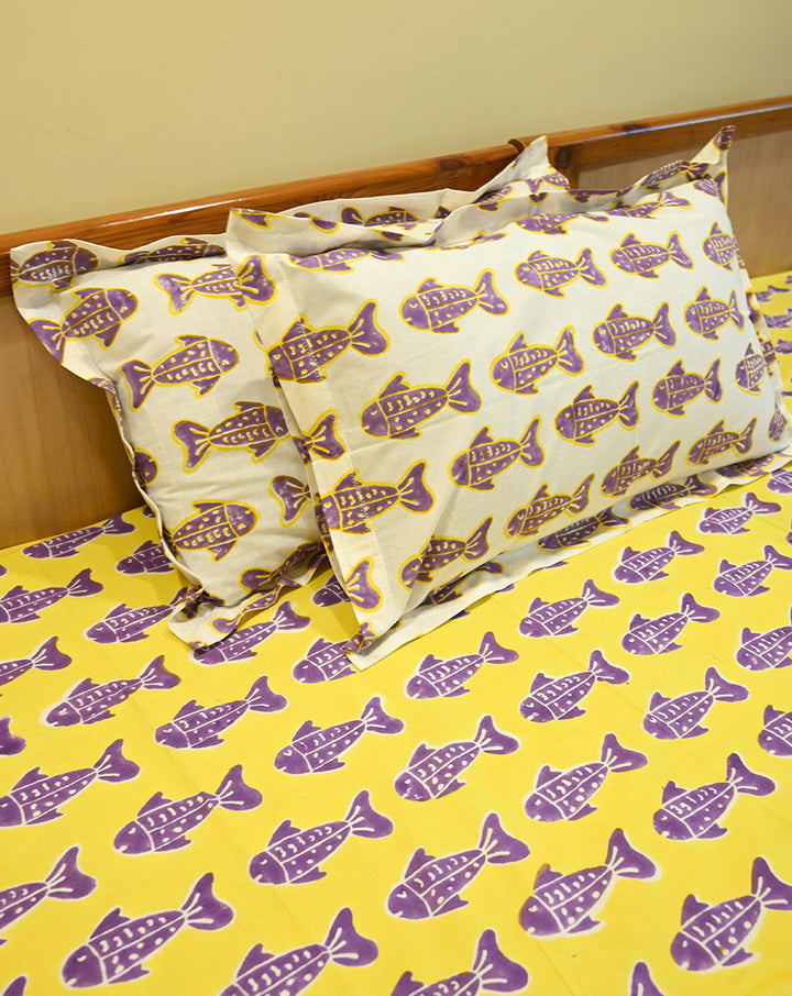 O'Fish Premium Cotton King Bedsheet with 2 Pillow Covers