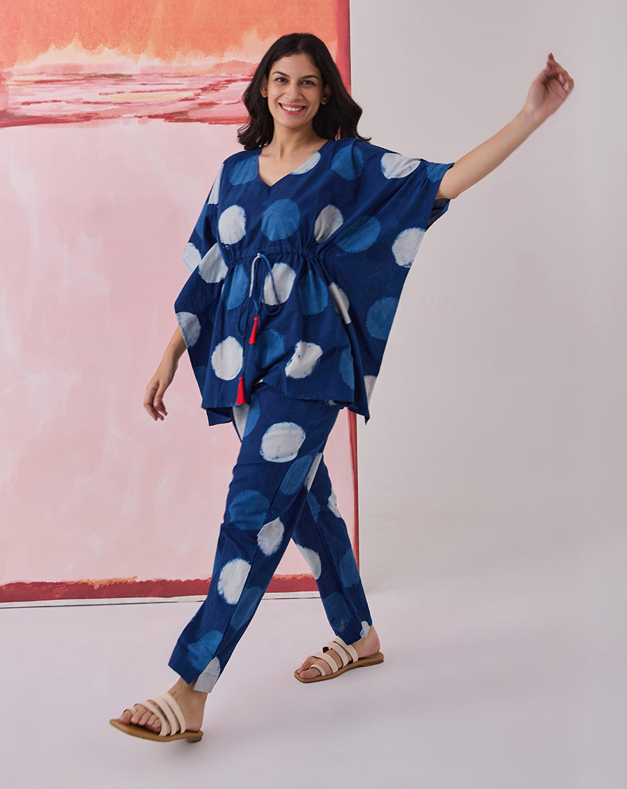Indi Dots Chill Jams Cotton Co-ord Set (Natural Indigo)