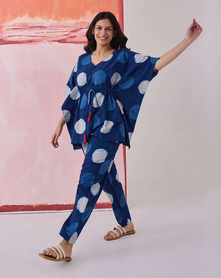 Indi Dots Chill Jams Cotton Co-ord Set (Natural Indigo)