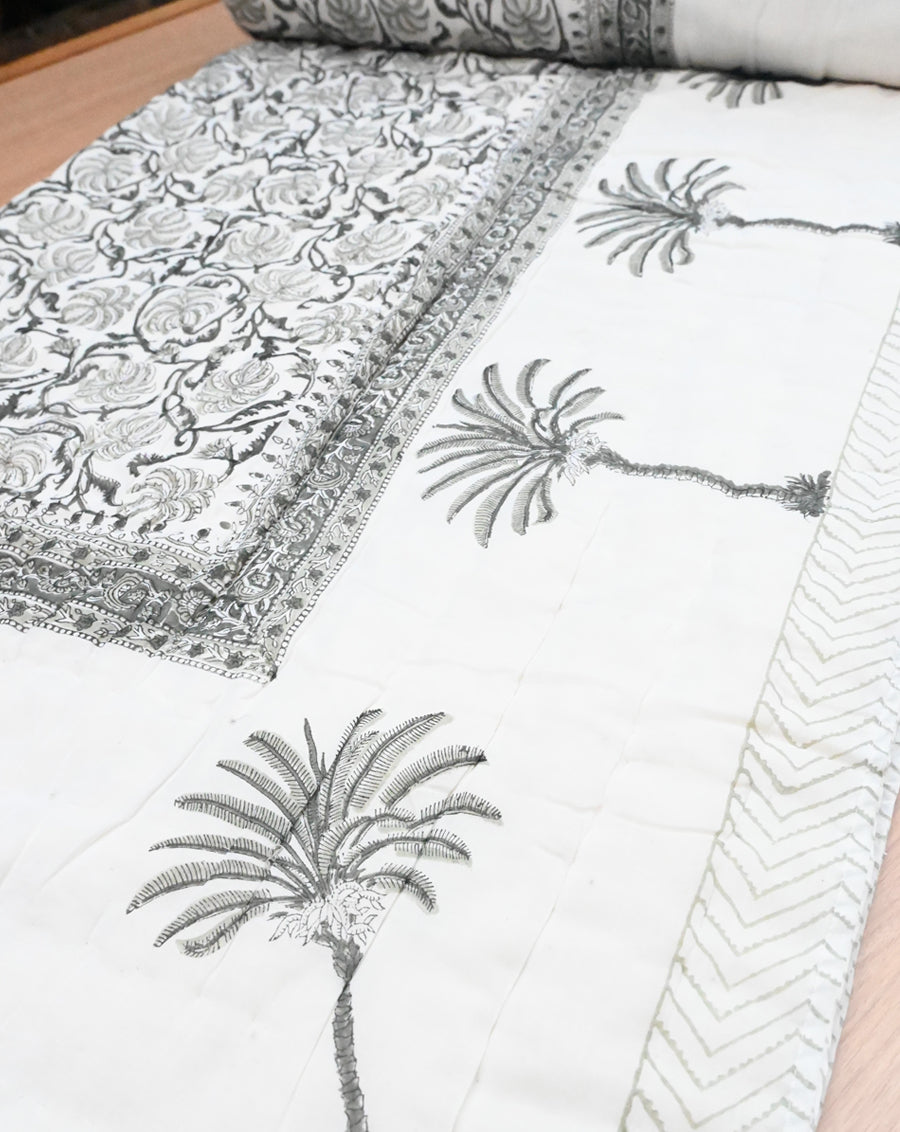 Palm Tree Hand Block Printed Cotton Quilt