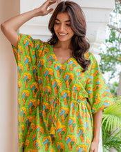 Load image into Gallery viewer, Paradise Hand Block Printed Cotton Midi Kaftan
