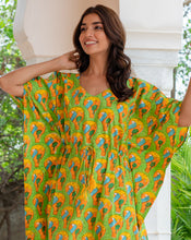 Load image into Gallery viewer, Paradise Hand Block Printed Cotton Midi Kaftan
