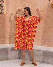Load image into Gallery viewer, Toucan Tropical Hand Block Printed Cotton Midi Kaftan
