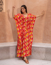 Load image into Gallery viewer, Toucan Tropical Hand Block Printed Cotton Kaftan - Full Length
