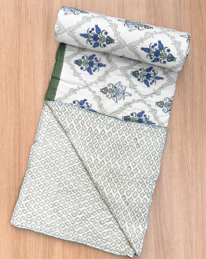 Phooldaan Hand Block Printed Cotton Quilt - Minor Defect B9