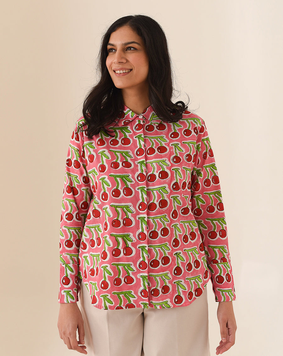 Pink Cherries Oversized Women's Shirt