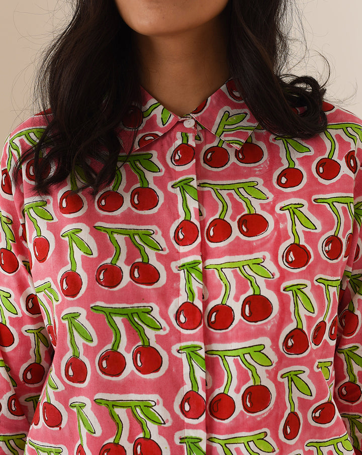 Pink Cherries Oversized Women's Shirt