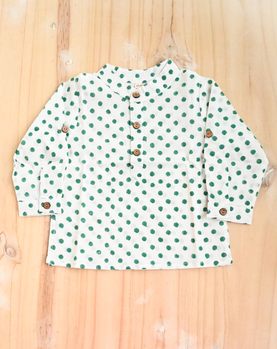 Green Polkas Cotton Kurta for Kids