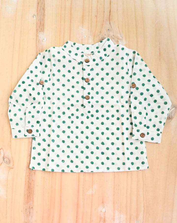 Green Polkas Cotton Kurta for Kids