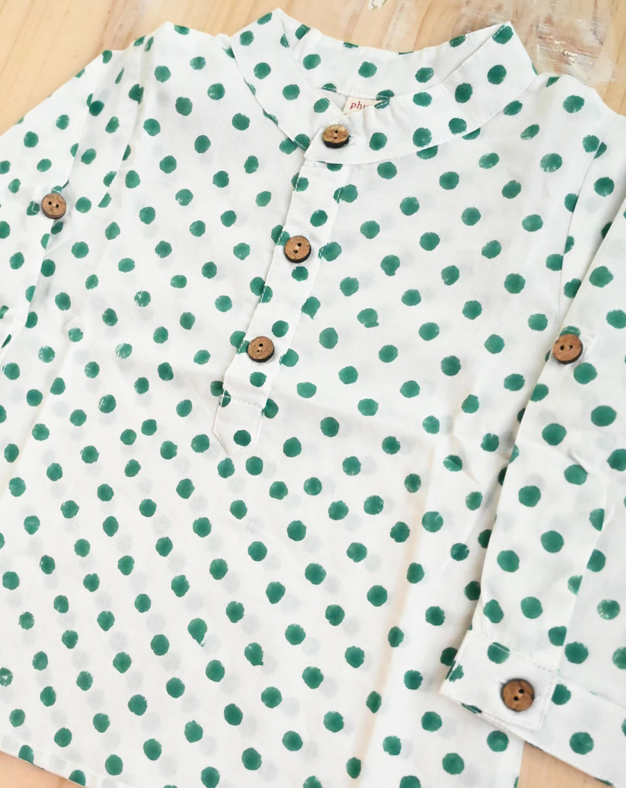 Green Polkas Cotton Kurta for Kids