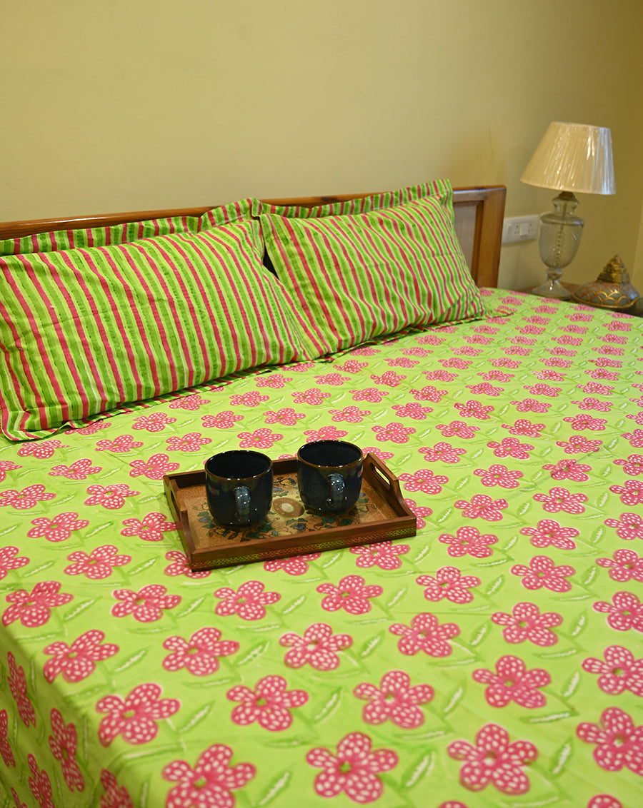 Poppy Premium Cotton King Bedsheet with 2 Pillow Covers