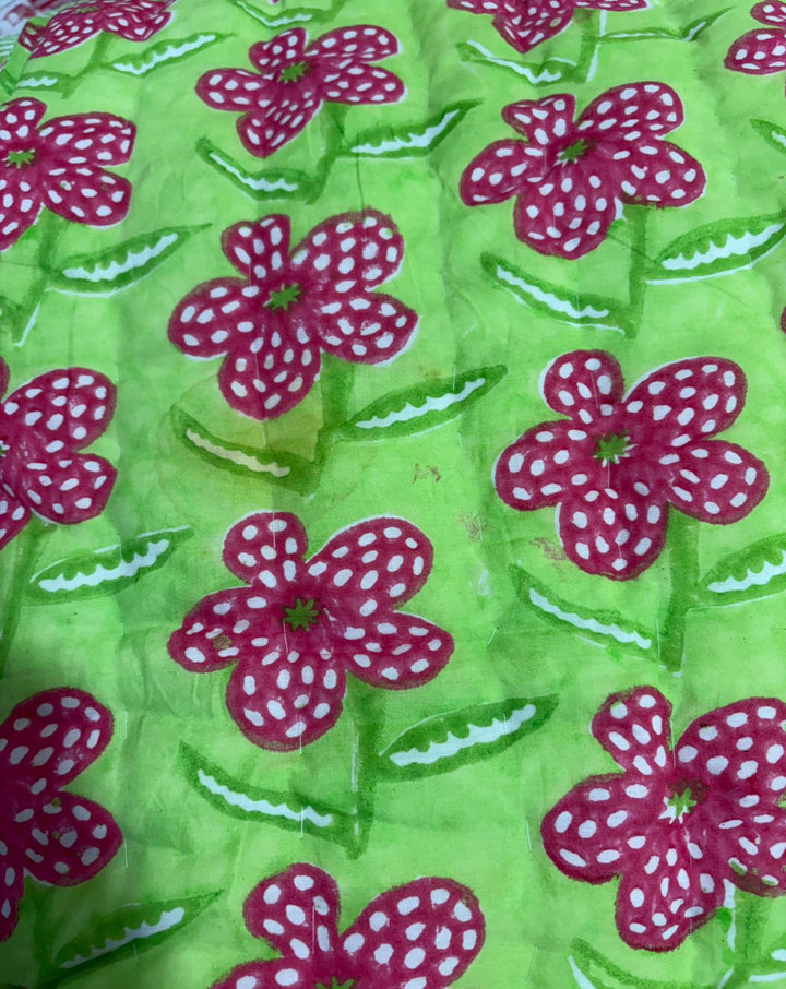 Poppy Hand Block Printed Cotton Quilt - Minor Defect K74