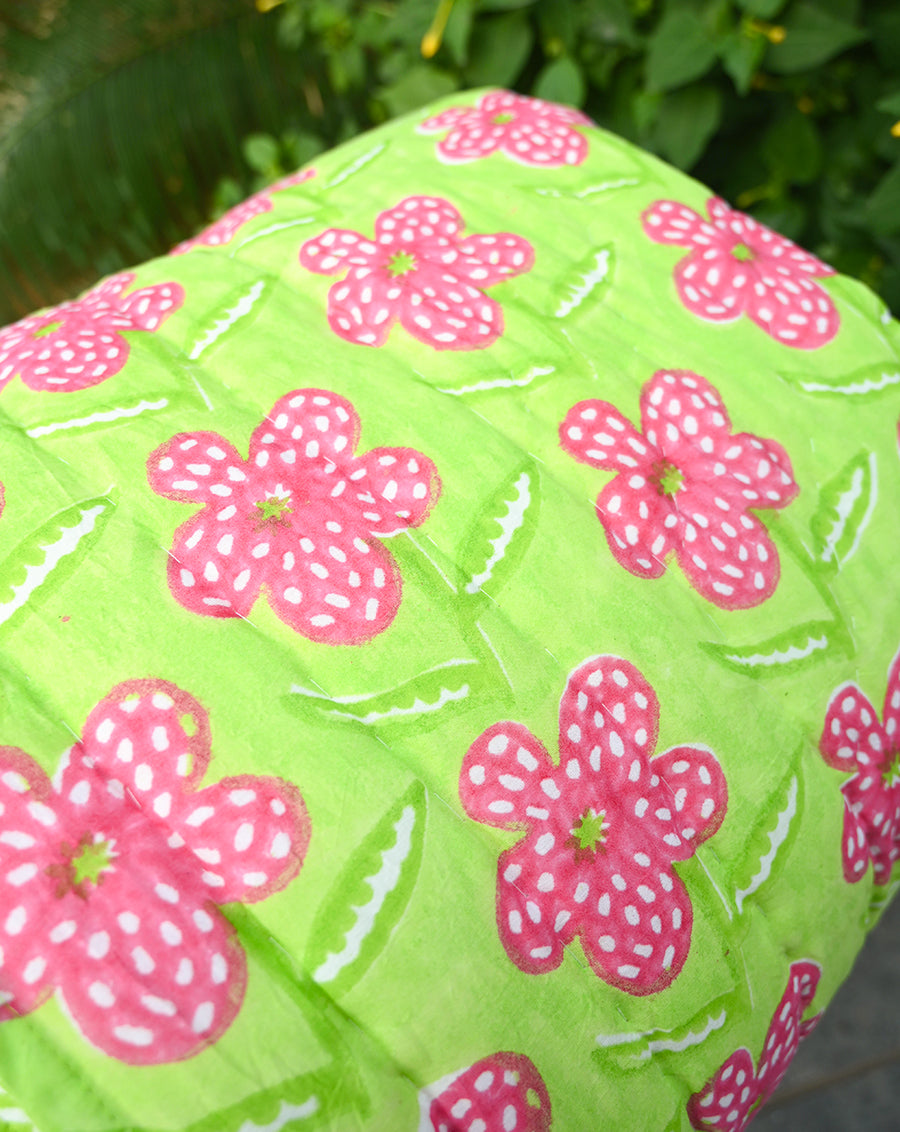 Poppy Mint Hand Block Printed Cotton Quilt