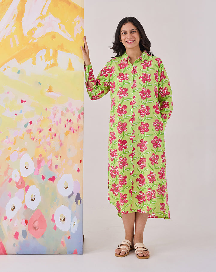 Poppy Mint Oversized Shirt Dress