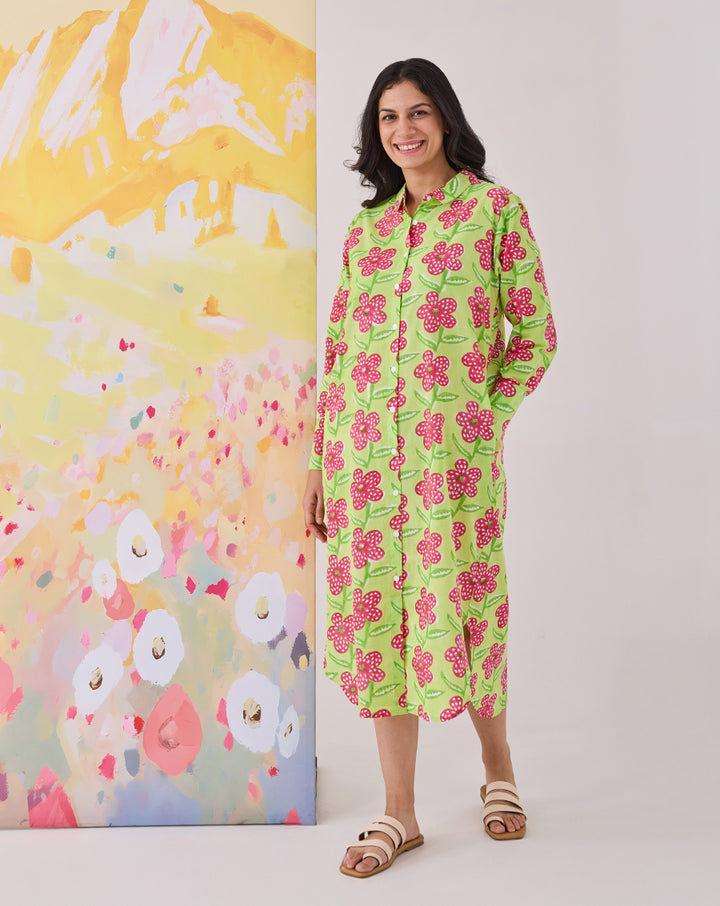 Poppy Mint Oversized Shirt Dress