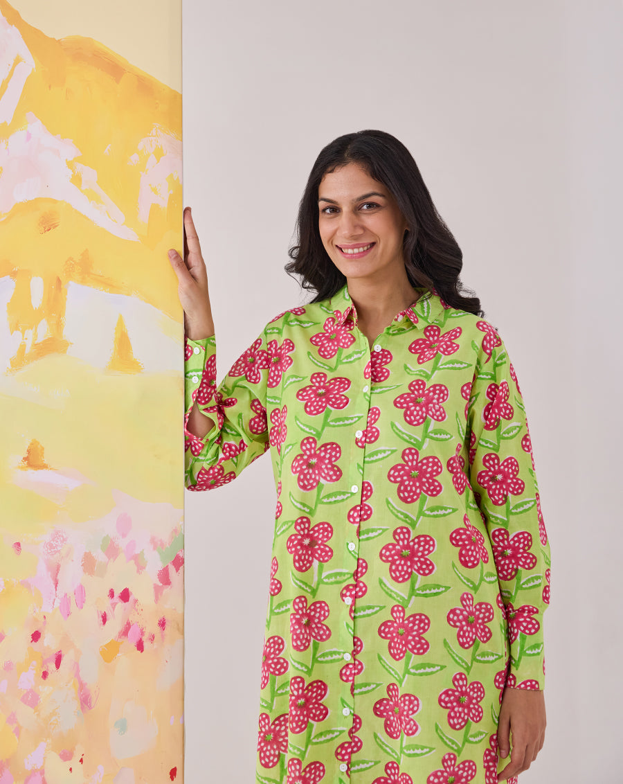 Poppy Mint Oversized Shirt Dress