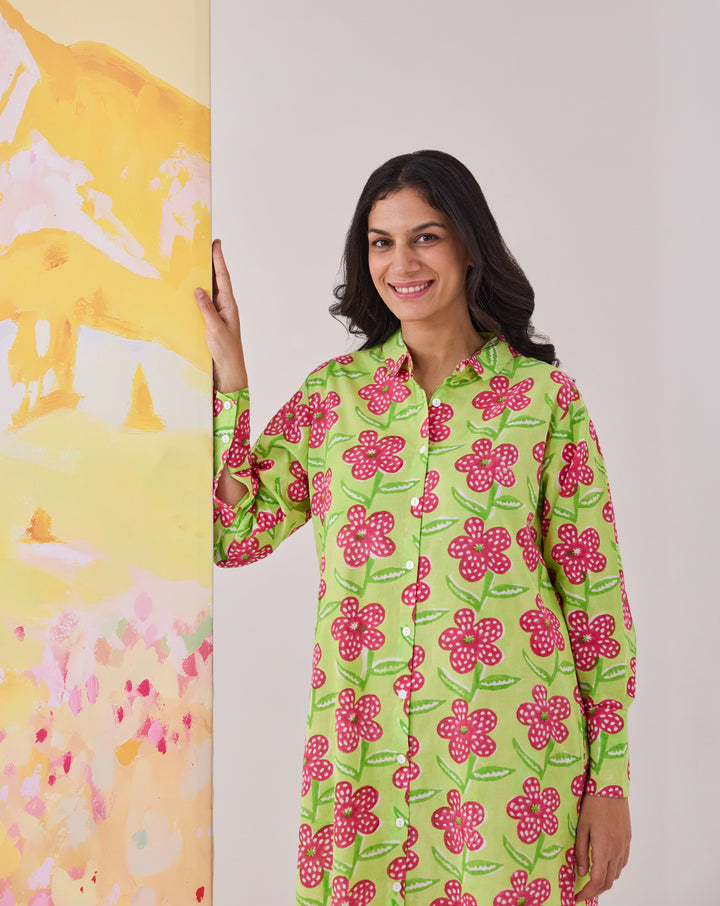 Poppy Mint Oversized Shirt Dress