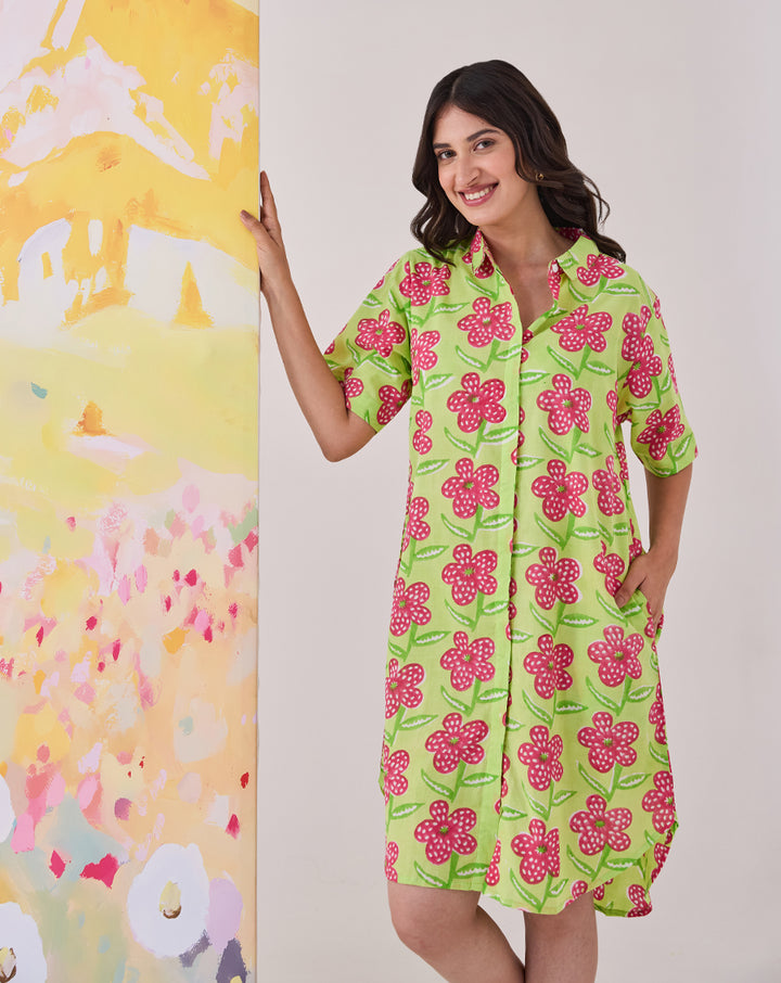 Poppy Mint Short Shirt Dress