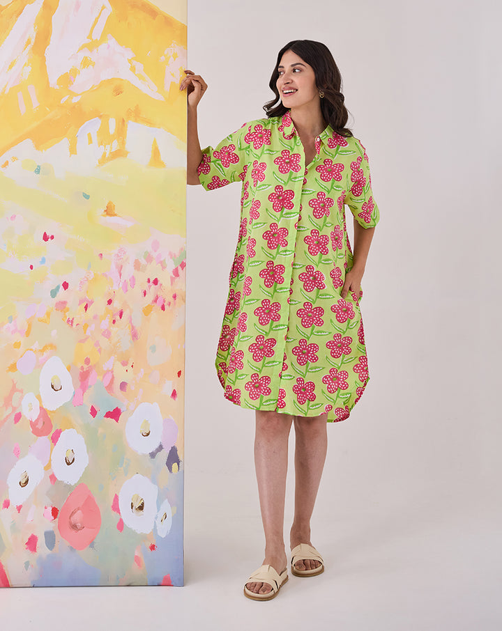 Poppy Mint Short Shirt Dress
