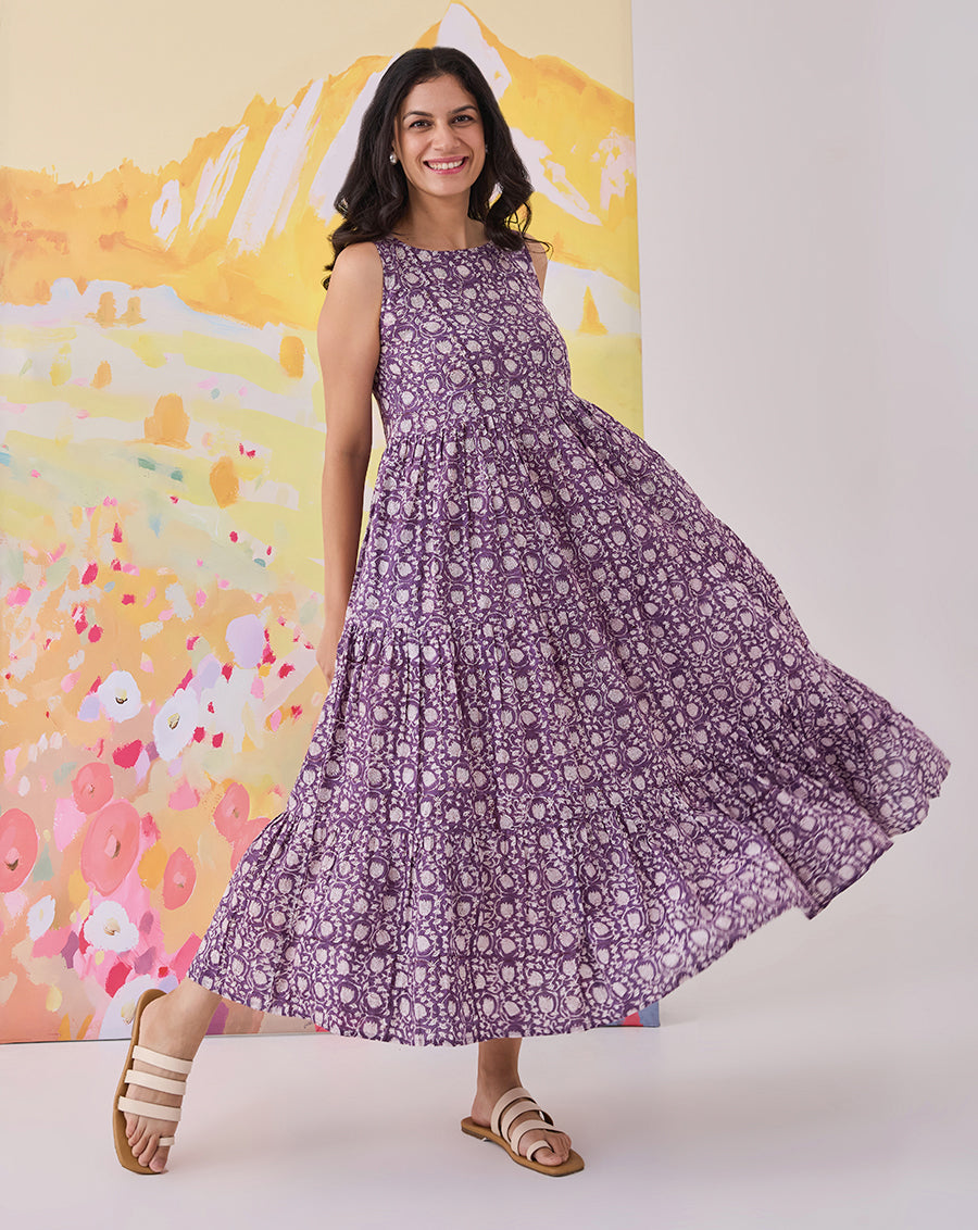 Kamal Cotton Tiered Dress | Hand Block Print | Phutari Kamal Cotton Tiered Dress | Hand Block Print | Phutari