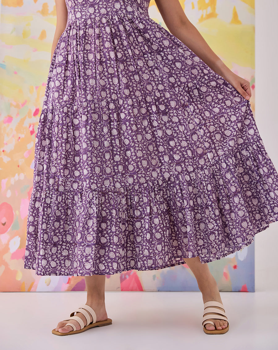 Kamal Cotton Tiered Dress | Hand Block Print | Phutari Kamal Cotton Tiered Dress | Hand Block Print | Phutari