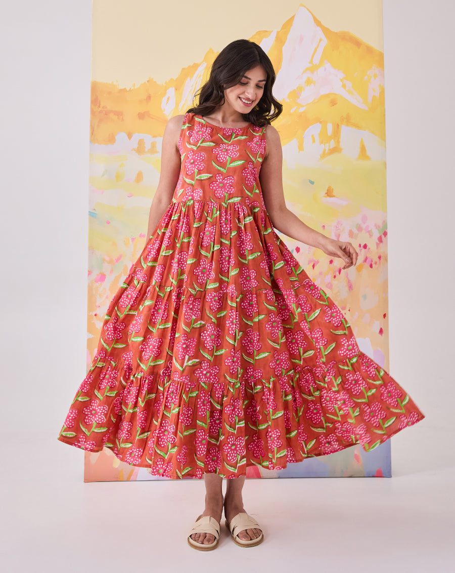 Poppy Blush Cotton Tiered Dress