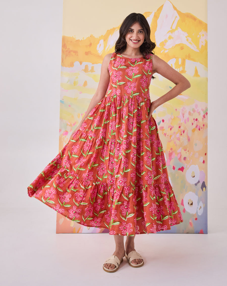Poppy Blush Cotton Tiered Dress