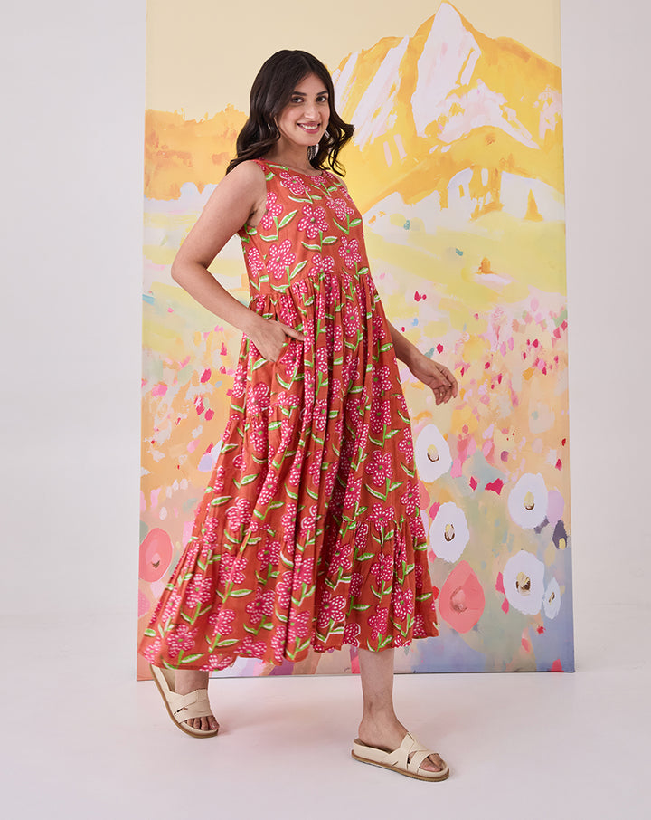 Poppy Blush Cotton Tiered Dress