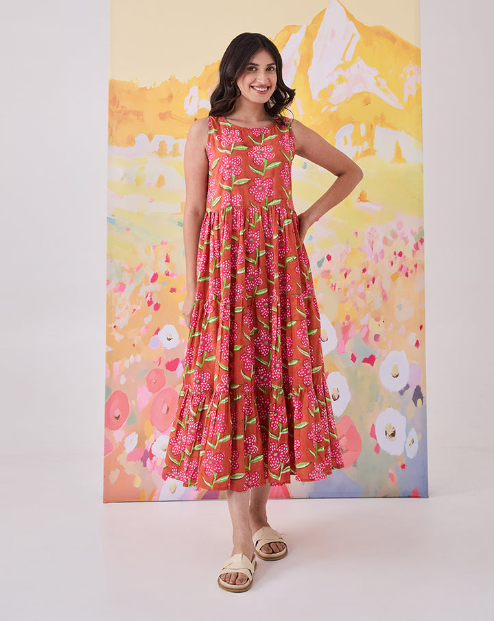 Poppy Blush Cotton Tiered Dress