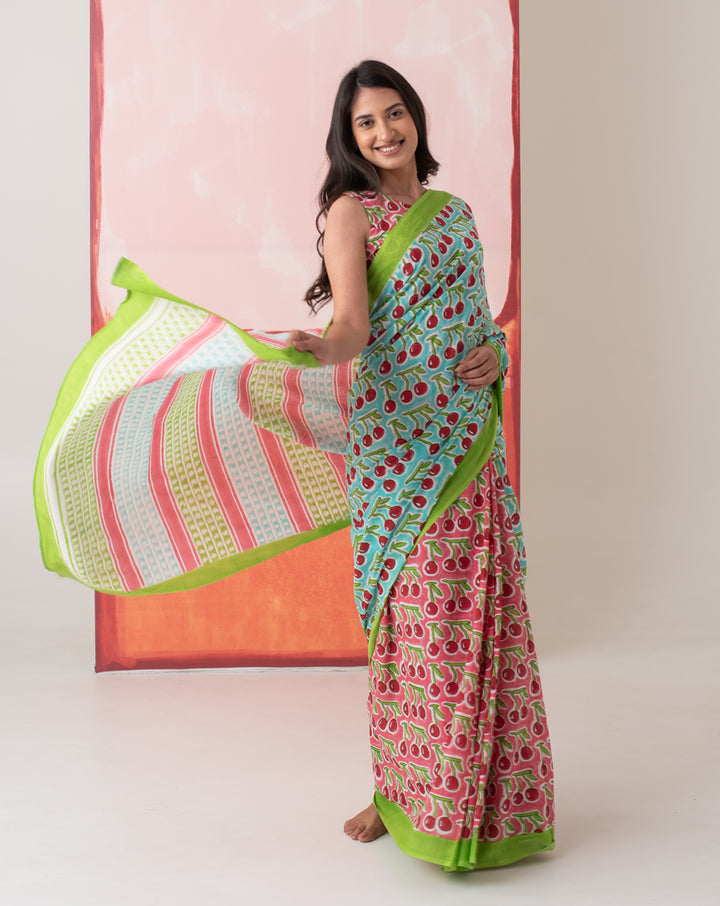 Saira Banu’s Cherries Mul Cotton Saree