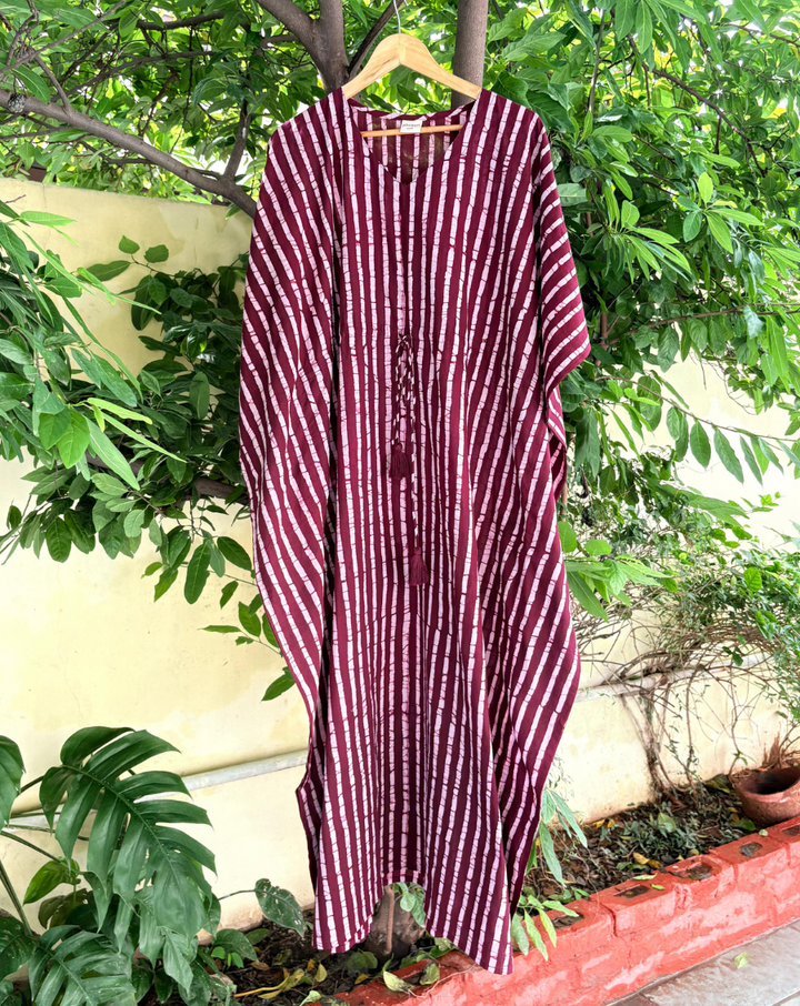 Shahi Dhaari Hand Block Printed Cotton Kaftan - Full Length