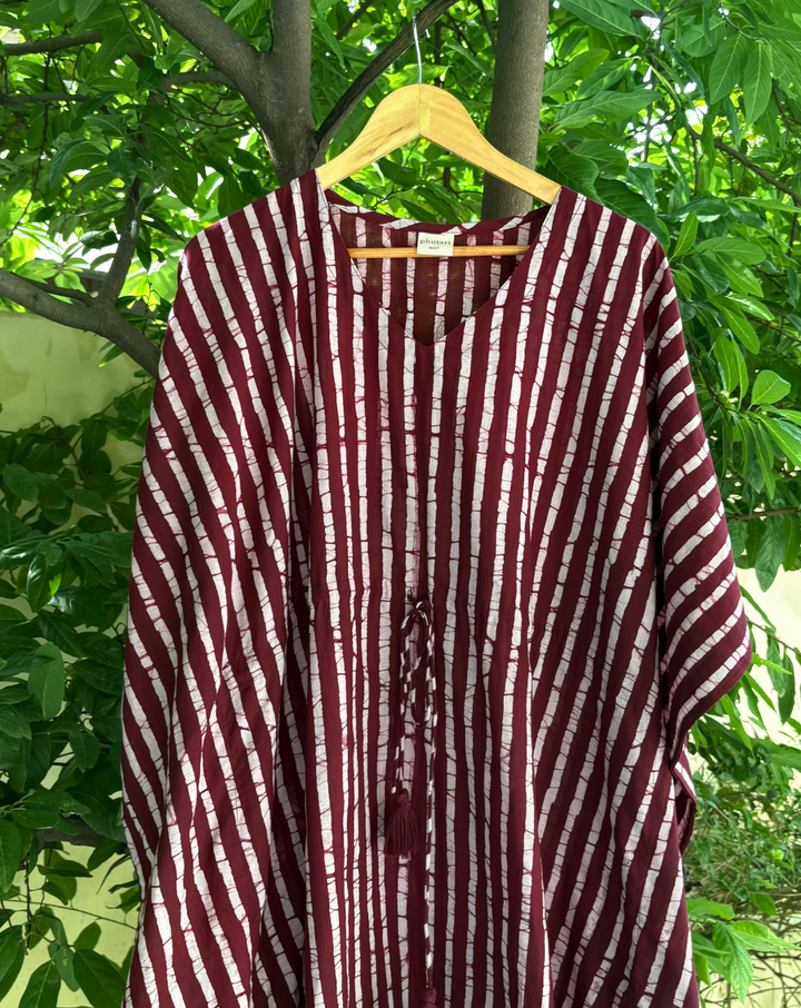 Shahi Dhaari Hand Block Printed Cotton Kaftan - Full Length