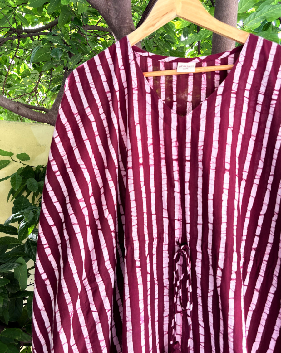 Shahi Dhaari Hand Block Printed Cotton Kaftan - Full Length