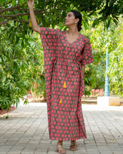 Load image into Gallery viewer, Strawberry Hand Block Printed Cotton Kaftan - Full Length-Minor Defect-FK42
